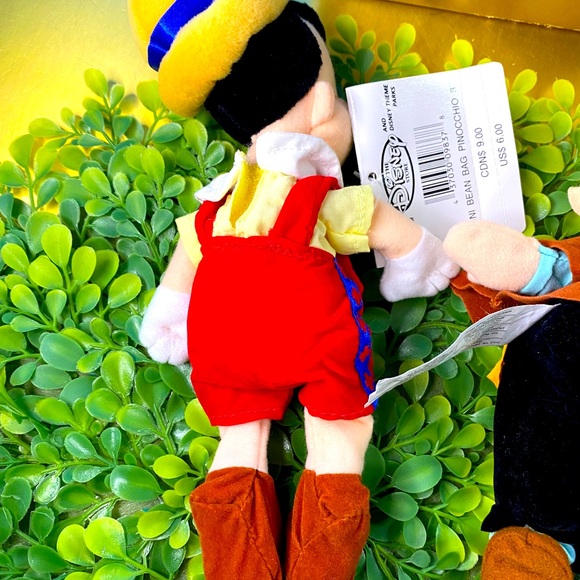 DISNEY EXCLUSIVE NWT VTG 90s PINOCCHIO GEPPETTO JIMINY CRICKET BEAN BAG PLUSH - Picture 15 of 15
